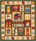 A wonderful lap quilt or wall hanging, using the barn, scarecrow, pumpkins and various autumn leafl appliques. Could also substitute the schoolhouse for the barn