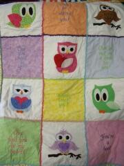 2015 March, Carol Murphy created this adorable owl quilt combining machine embroidery with appliques & embellished the blocks with chenille-it.. Applique Kits are & chenille-it available on the website.