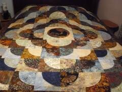 2015, April, Carol C. made this awesome quilt with our Cheyenne Silhouette in the center.- design is a drunkard's path variation.