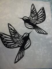 2015, May, These delicate humming birds were a special request by Rose, my husband's cousin.  It's a good thing it's going in a picture frame, because i didn't want to stitch it down.