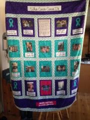 2016 - jan.  Linda made this awesome awareness quilt with some of the ovarian cancer ribbons expressing "What Cancer Cannot Do".  Totally awesome